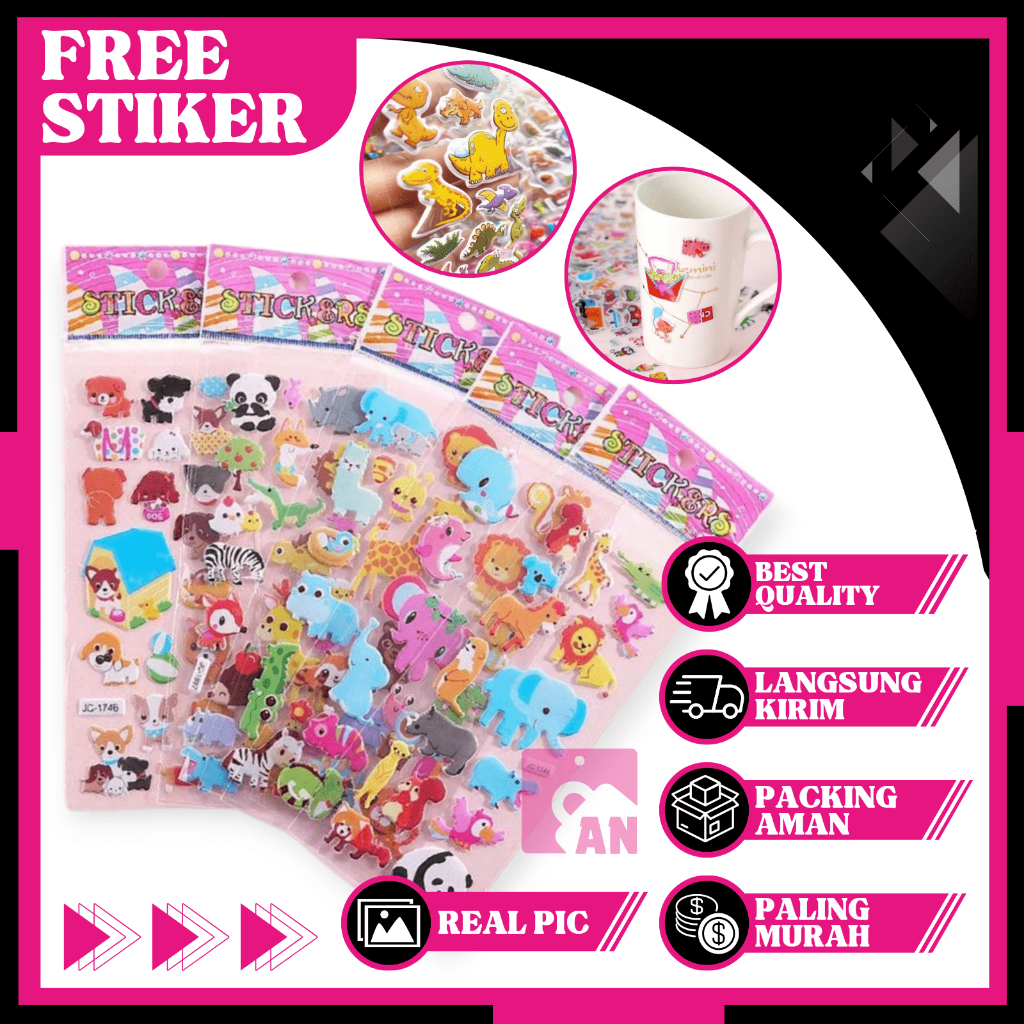 

1LEMBAR Stiker Timbul Gelembung 3D Motif Kartun Lucu Mainan Sticker Anak Tempel Buku Kertas Karakter Hewan Imut A328