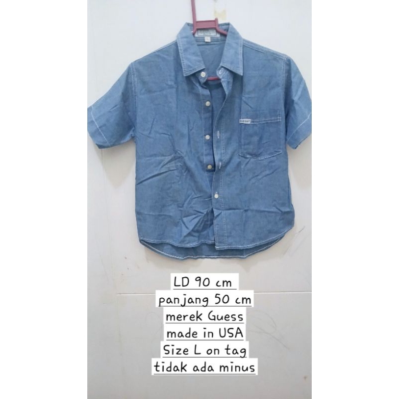 kemeja krah kerah Guess jeans denim unisex pria wanita