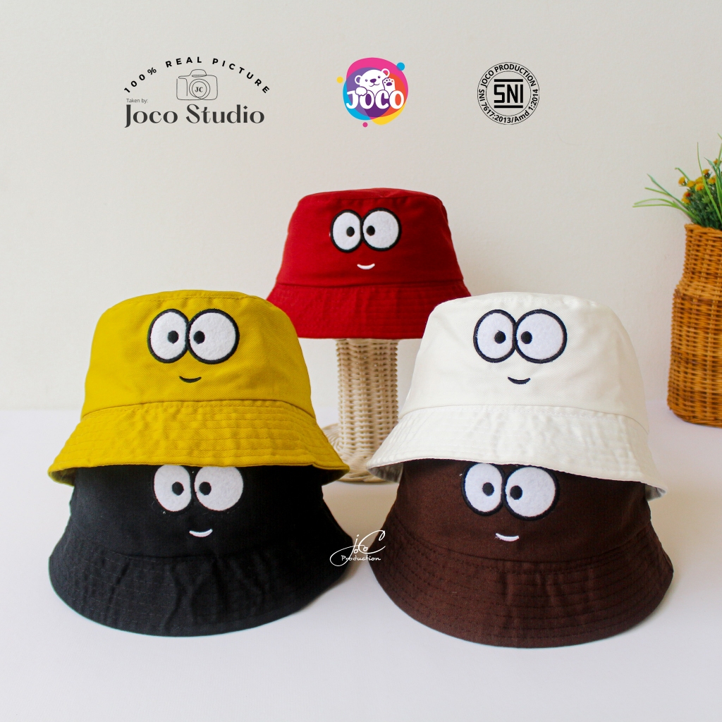 Jocoproduction - Topi Anak Fashion Unisex Topi Bucket Hat Batita Premium 2 – 24 Bulan Bordir Mata