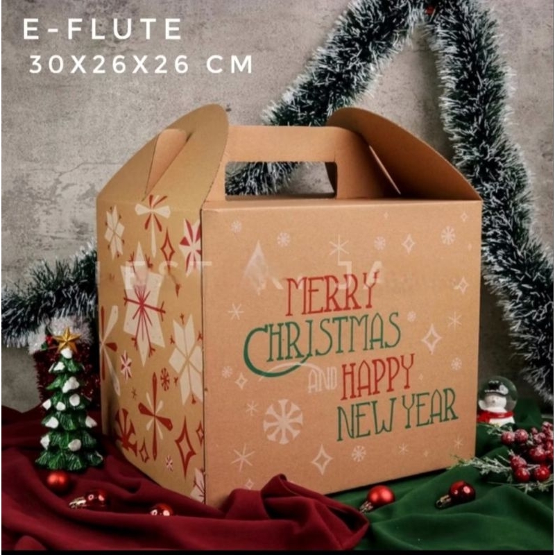 

E-Flute Kotak Hadiah Merry Christmas dan Happy New Year E Flute 30x26x26 CM