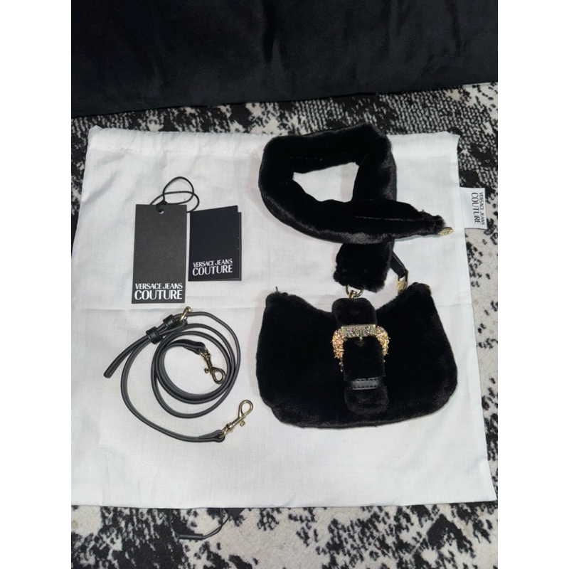 Versace Jeans Couture Sling Bag Black Fur Authentic Preloved
