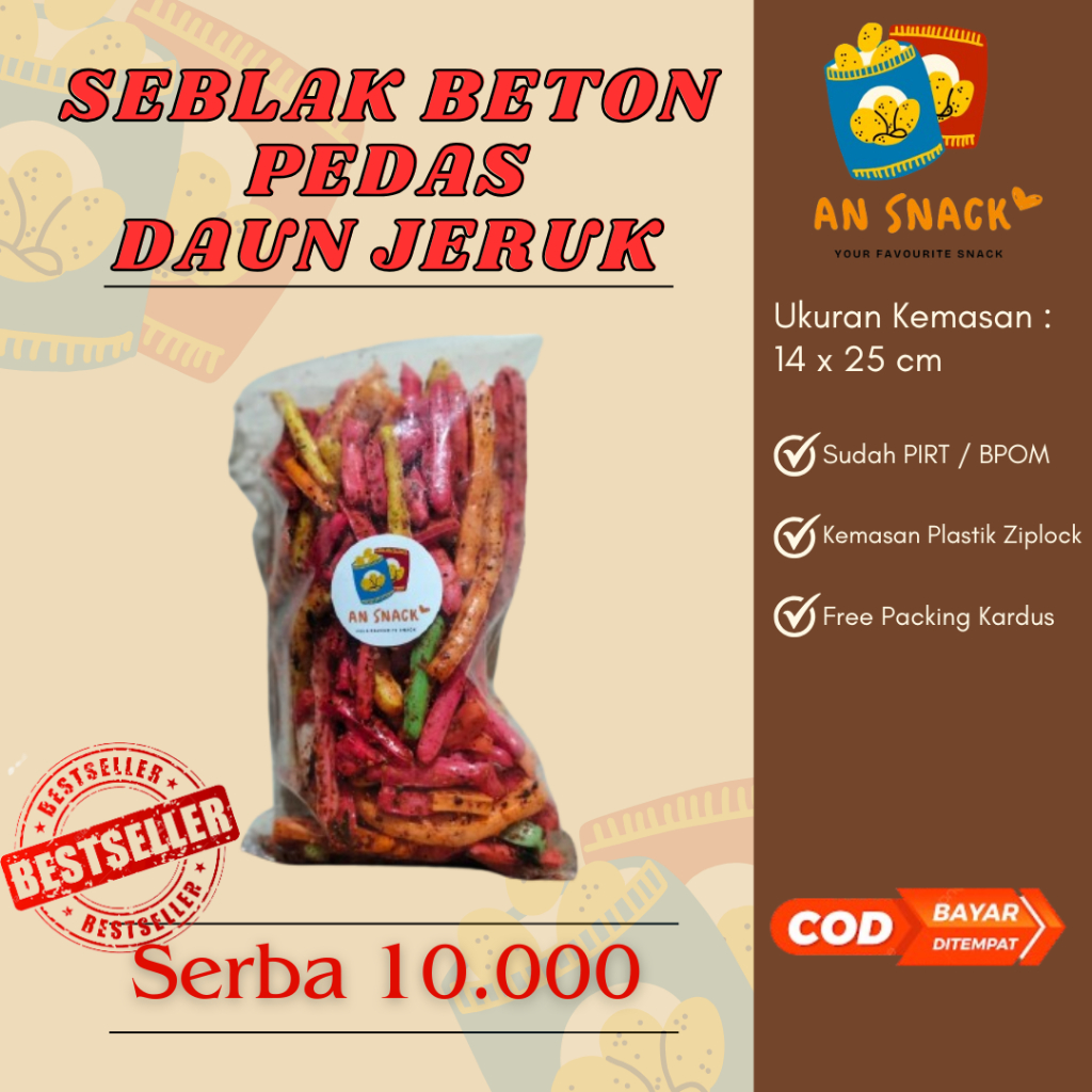 

AN SNACK - SEBLAK BETON PEDAS DAUN JERUK 140GR 10.000 - SEBLAK BETON PEDAS ENAK