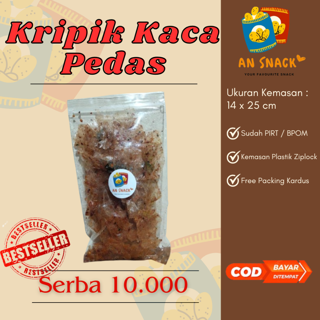 

AN SNACK - KRIPIK KACA PEDAS DAUN JERUK 70GR 10.000 - SNACK KEKINIAN