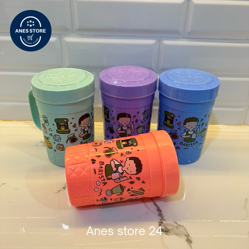 Mug eliza/gelas tutup eliza/gelas plastik tutup tebal/mug plastik tutup