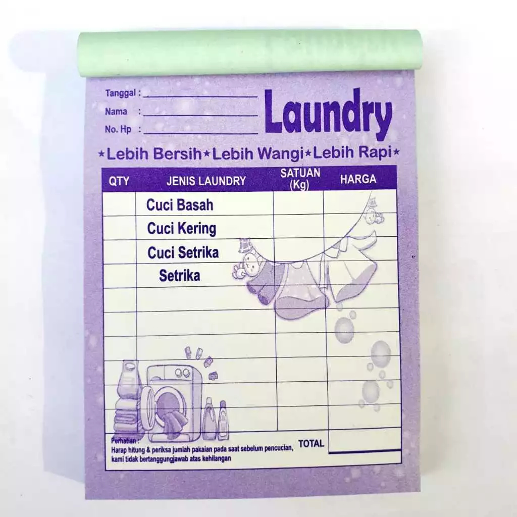 

NOTA LAUNDRY 2 ply / 2 rangkap warna warni motif jemuran
