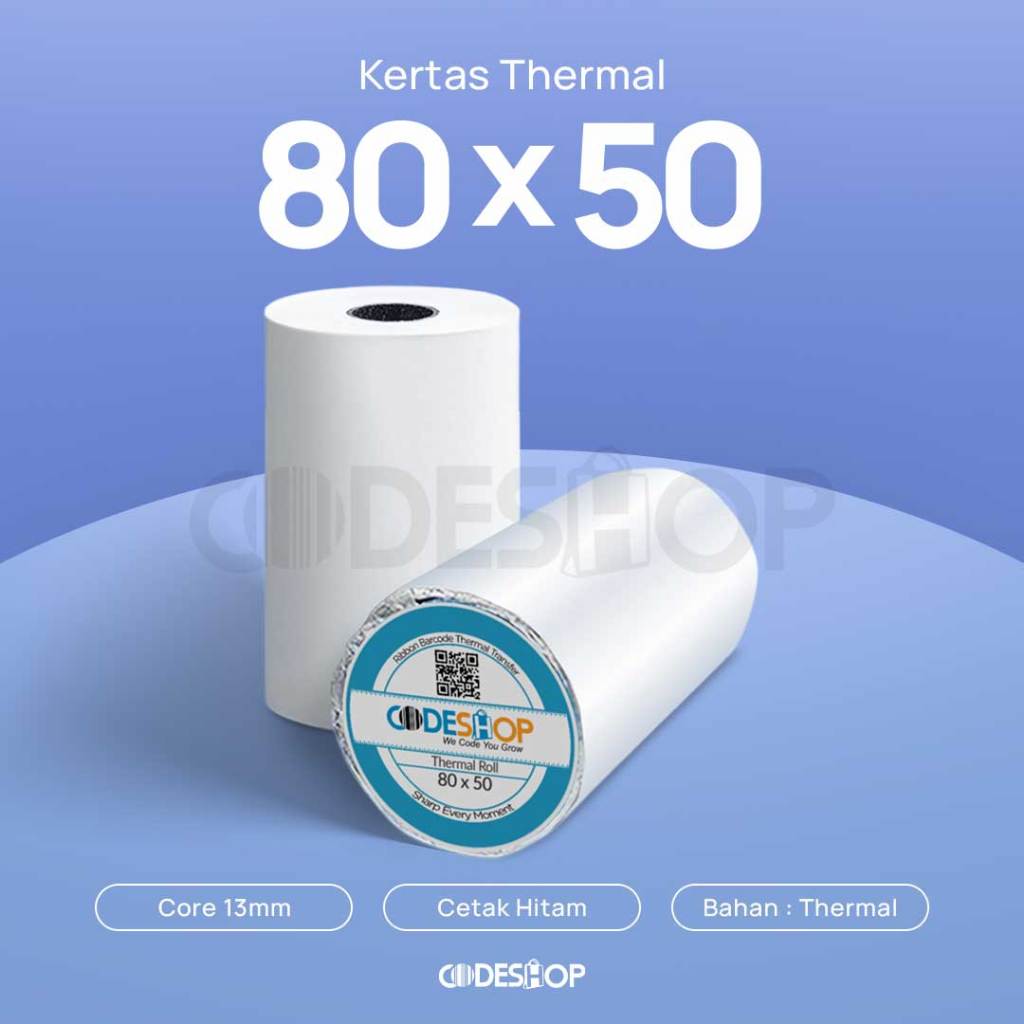 

Kertas Thermal 80x50 mm Codeshop Roll Struk Paper Termal Mobile Printer Potable Bluetooth Kasir 80mm