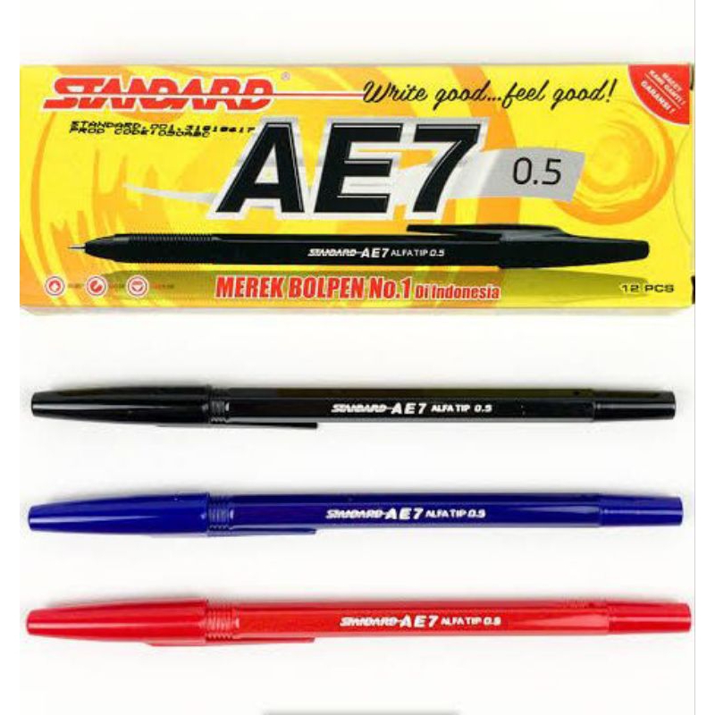 

PULPEN STANDARD AE7 1 PACK ISI 12 PCS - HITAM MERAH BIRU