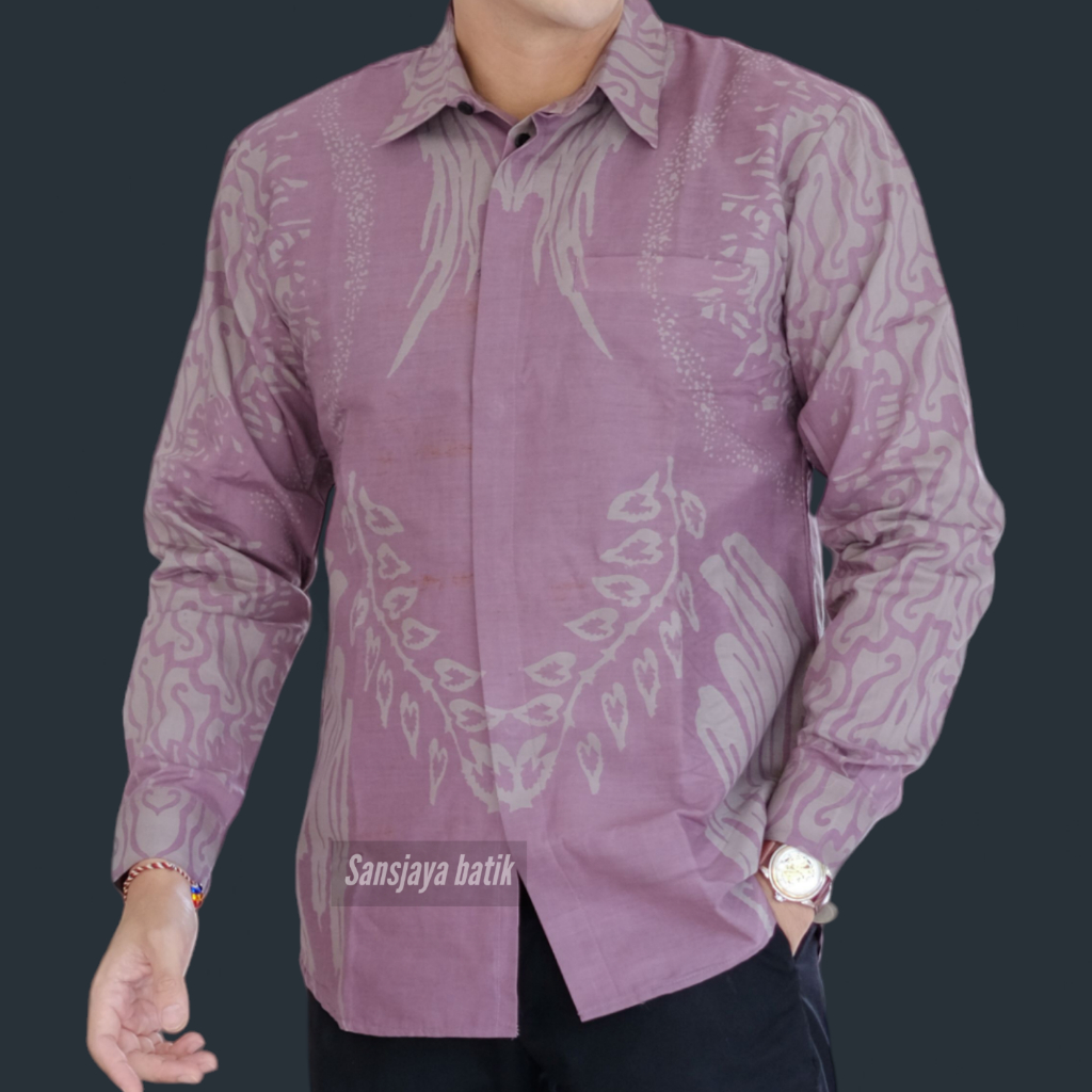 DAUN SALEM UNGU TARO SOFT ATASAN KEMEJA BATIK PRIA WARNA UNGU TARO ATASAN KEMEJA BATIK PRIA EXCLUSIV