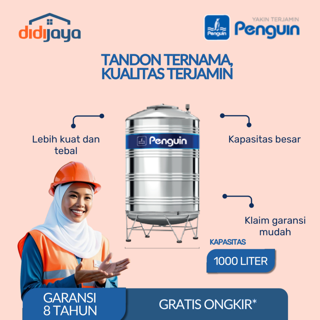 Tandon Air Stainless Steel 1000 Liter Penguin | Toren Air | Tangki Air Stainless Steel TBSK 1000