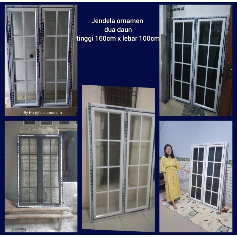 Kusen jendela cesment L100 x T160 aluminium lengkap model ornamen dua daun hitam ,putih,coklat 3 inc