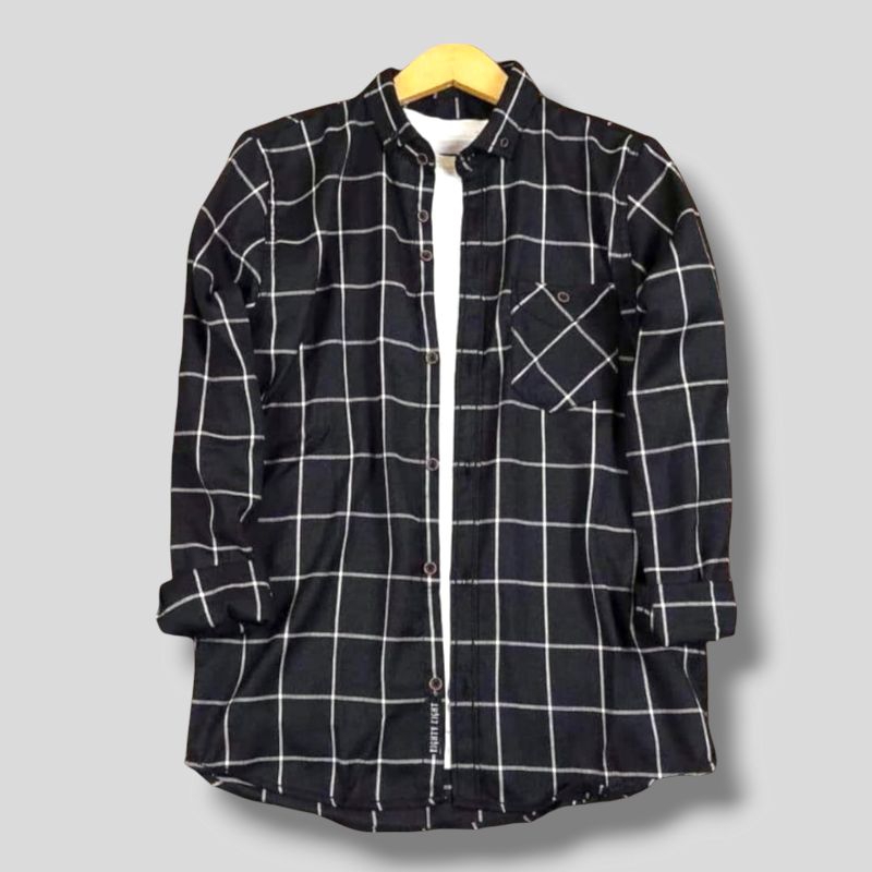 Kemeja Flanel Garis Putih Pria Lengan Panjang Hem Pria Kemeja Flanel Pria