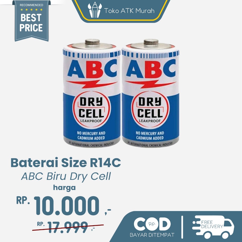 Batu Baterai Sedang ABC Biru Dry Cell R14 C ( Isi 2 Buah )