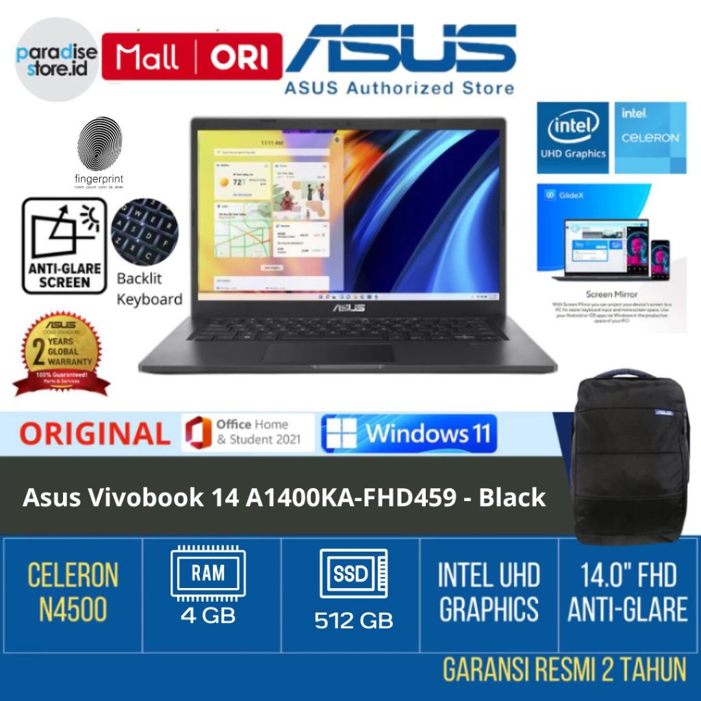 Laptop Asus Vivobook 14 A1400KA-FHD459 14inch FHD Celeron N4500 / Ram 4GB / 512GB / 90NB0VH4-M00720 