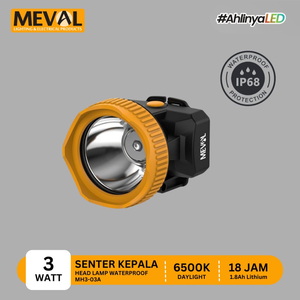 MEVAL Senter Kepala LED Head Lamp Tahan Air 3 Watt - Putih