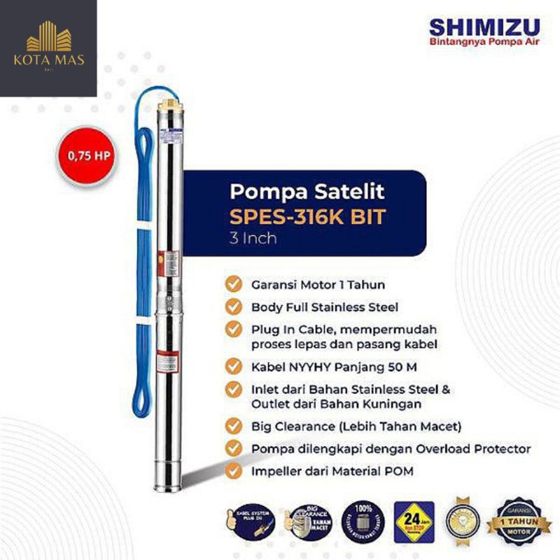 Pompa Air Tanam Celup Submersible Pump 3/4 HP 0.75 HP SPES-316K BIT Eco Series Pompa Satelit 3 Inch 