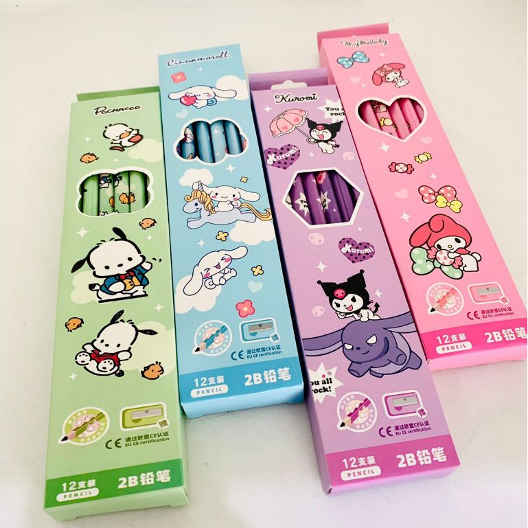 

(12pcs) Pensil 2B karakter lucu my melodi kuromi sanrio/pensil 2B murah BONUS Rautan