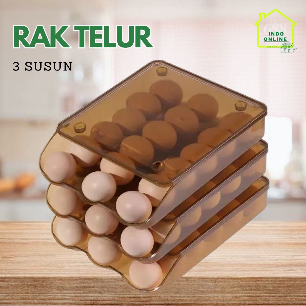 INDOLINE - TEMPAT PENYIMPANAN PLASTIK TELUR 3 SUSUN - RAK TELUR PRAKTIS - RAK TELUR PLASTIK SUSUN