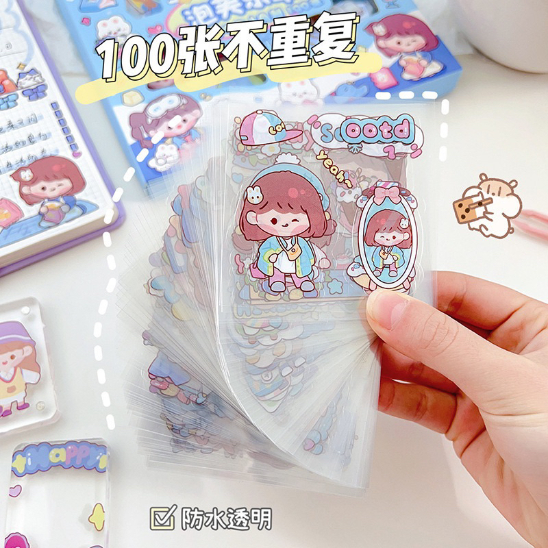 

ISI 100LEMBAR】MOMOJAN Sticker Box Aesthetic Karakter Korea Anak isi 100 Lembar Waterproof PET