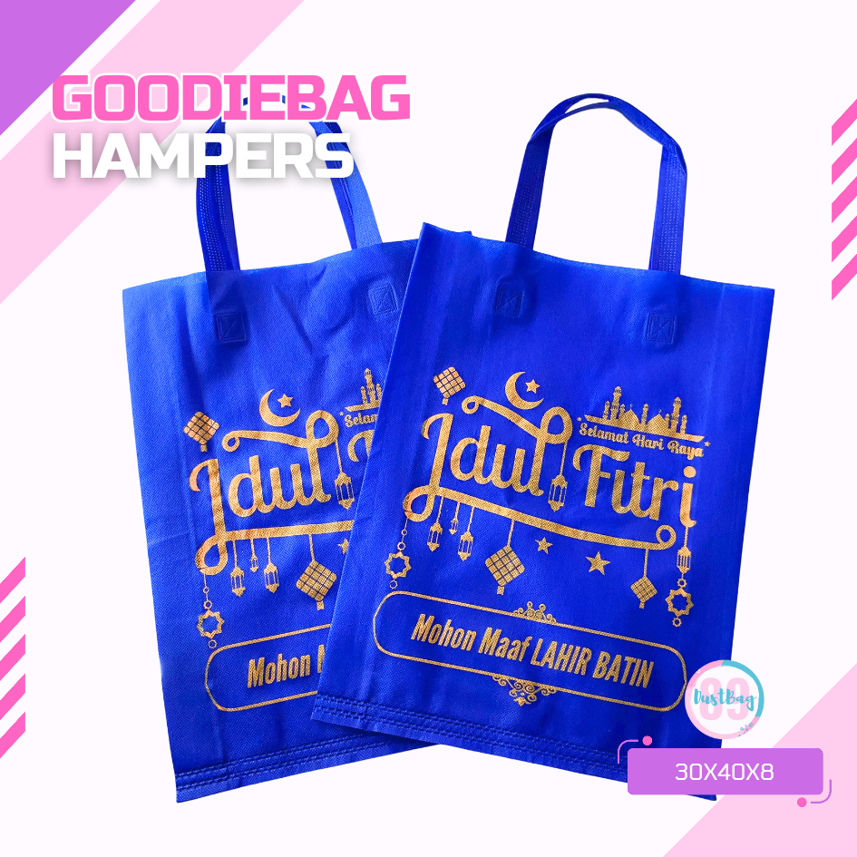 

GOODIEBAG TAS PARCEL LEBARAN HARI RAYA IDUL FITRI MOTIF SABLON PRES TALI READY STOCK 30X40X8
