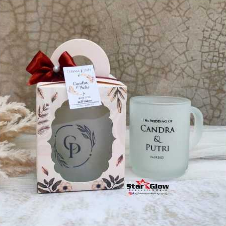 SOUVENIR PERNIKAHAN GELAS MINUM / GELAS KACA GAGANG /SOUVENIR GELAS DOFF SABLON