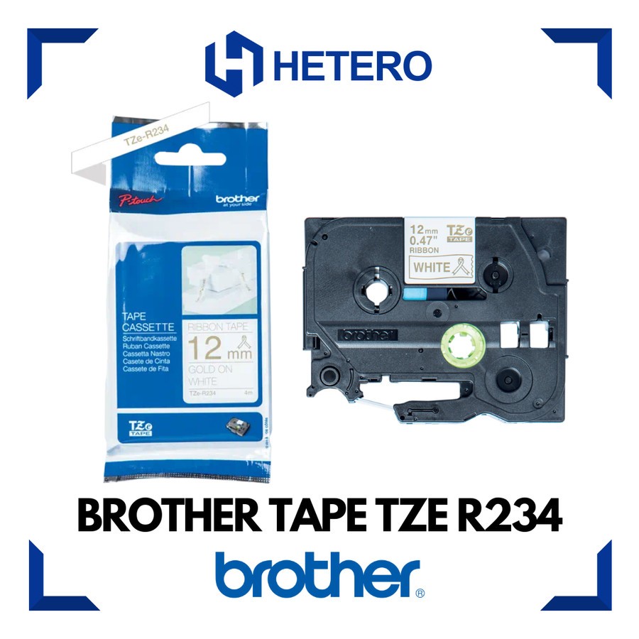 

BROTHER Color Tape TZE-R234 Gold on White Ribbon, 12mm