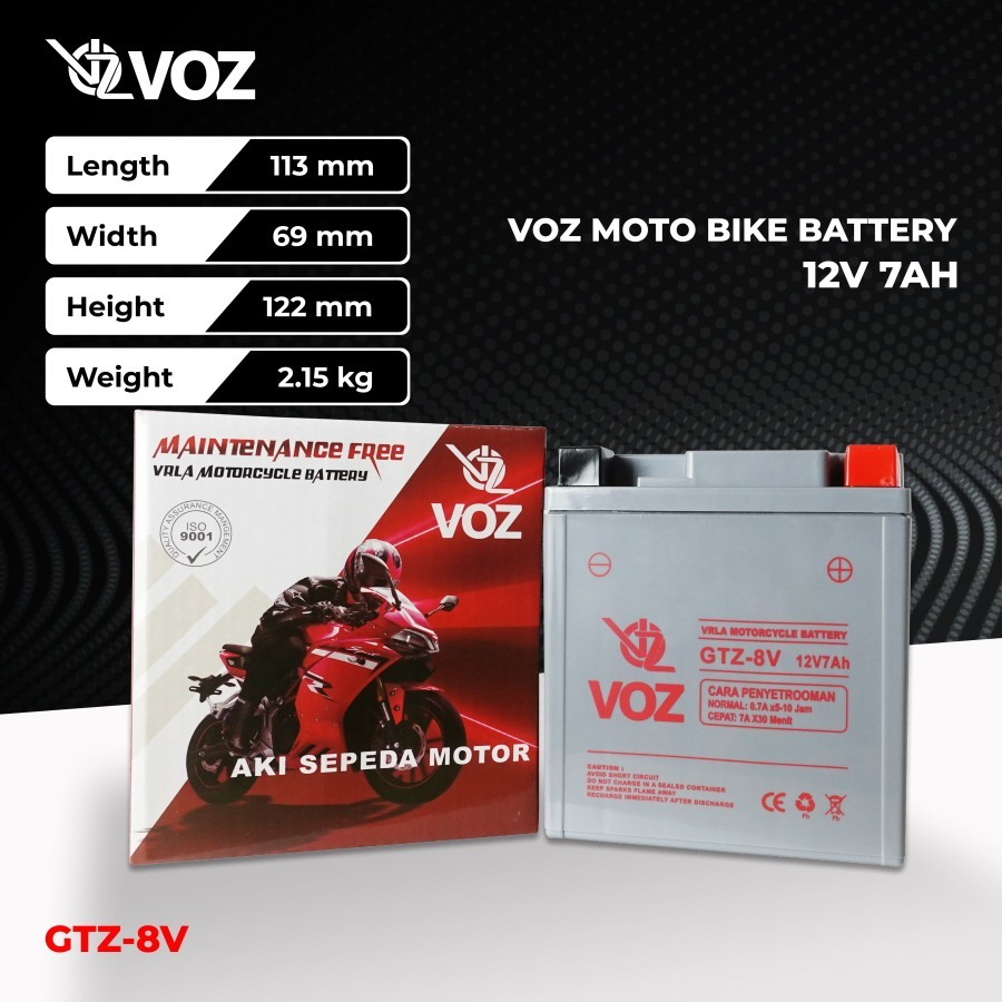 Aki Motor Voz GT8V 12V 7Ah - Baterai Aki Motor