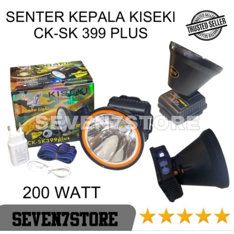 SENTER KEPALA KISEKI CK 399 200 WATT LED PUTIH FREE CHRGIRAN