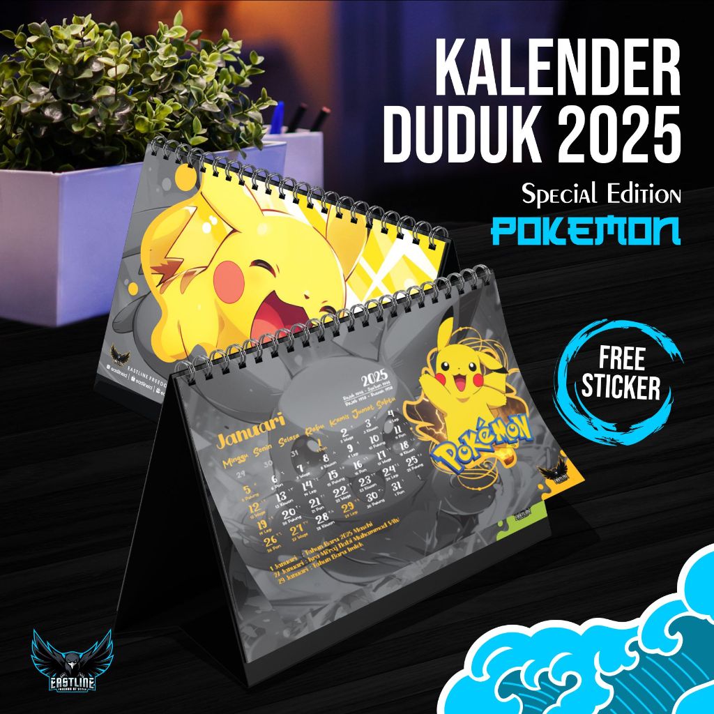 

Kalender Meja Duduk Desk Calendar Anime Premium Pokemon 2025 Isi 12 Lembar AP260 Ukuran A5