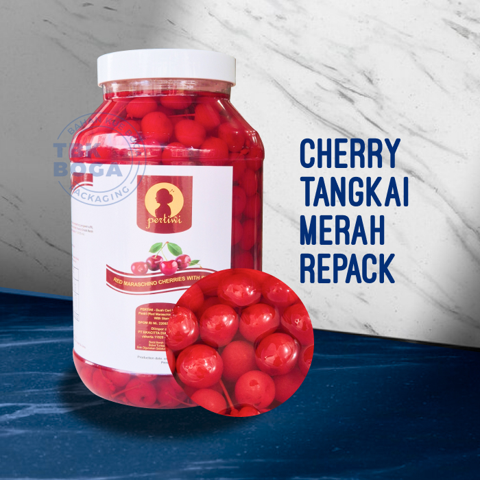 

Cherry Merah Pertiwi ( 100 gr ) Repack Cherries Red Stem Maraschino Chery