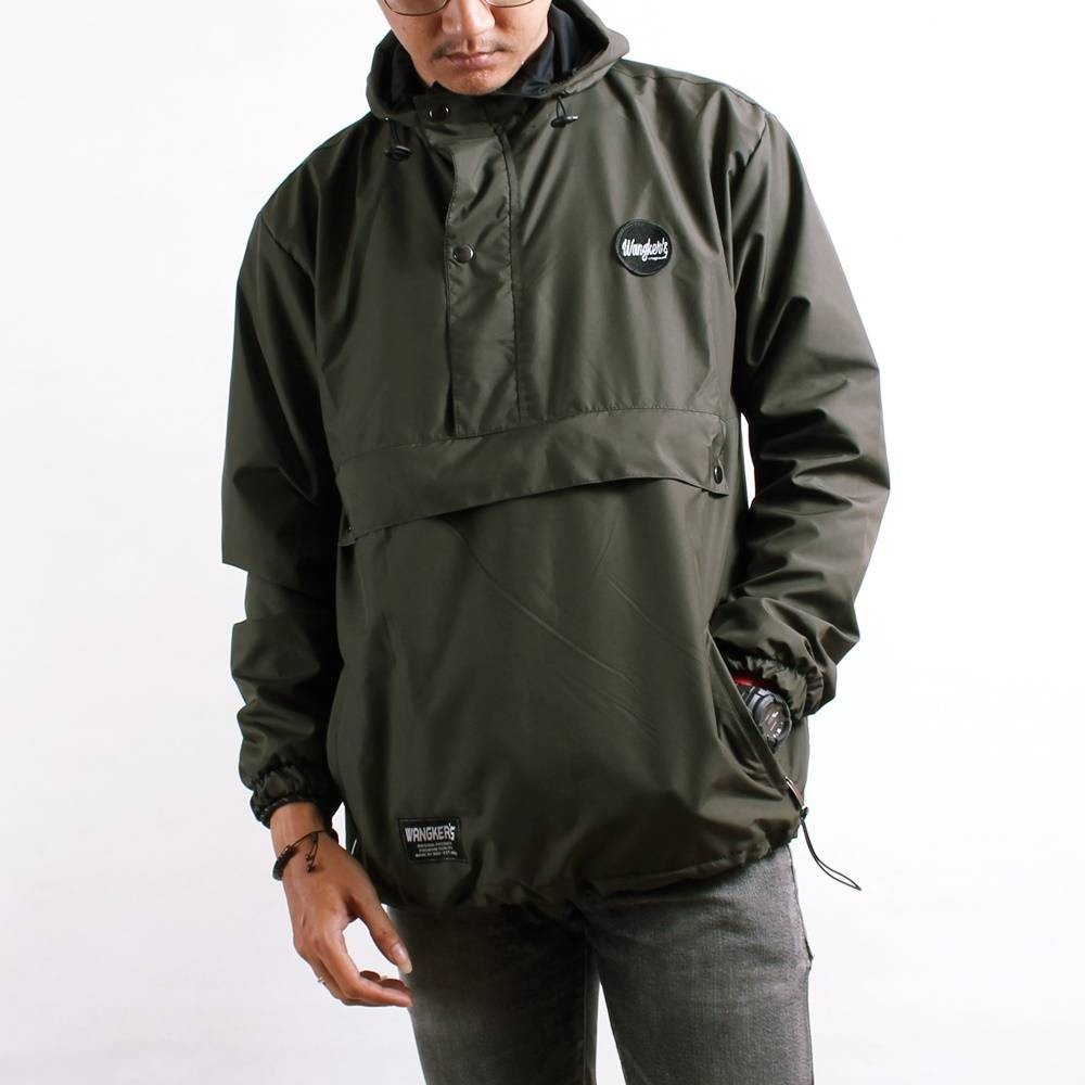 Grazzi Arrival Jaket Parasut Polos Hoodie Pria Jaket Cagoule Green Waterproof Hijau Army