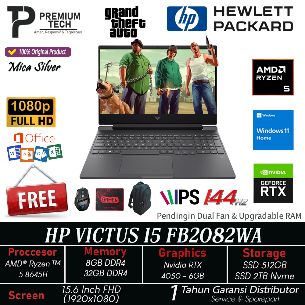 Laptop Gaming HP Victus 15 Amd Ryzen 5 8645HS 32GB DDR5 SSD 2TB RTX 4050 FHD IPS 144Hz Windows 11