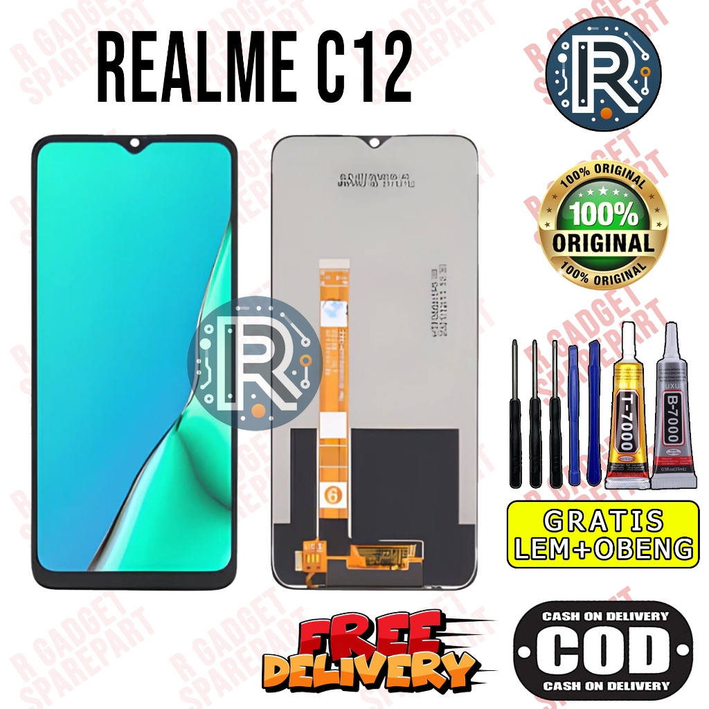 Lcd REALME C12 Original Fullset GRATIS LEM OBENG