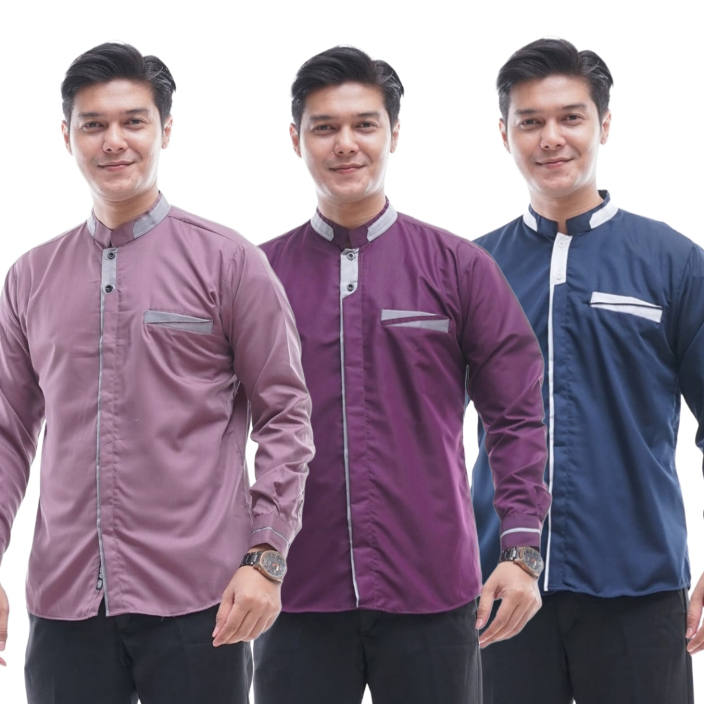 Baju Kemeja Koko Motif AL-FARIZI | Baju Koko Pria Lengan Panjang - ABHA