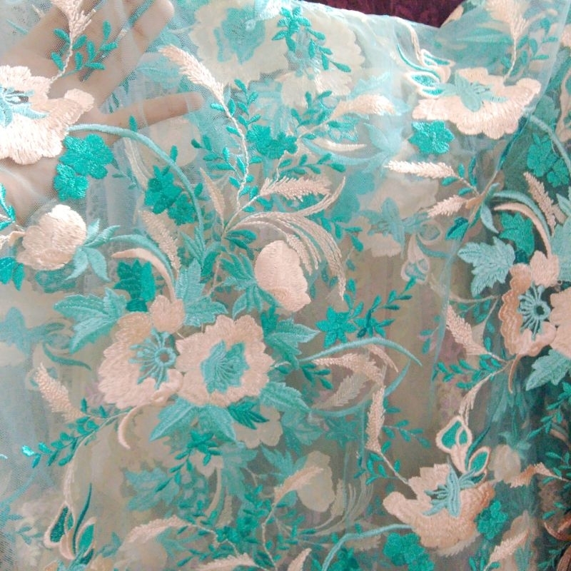 kain Tulle bordir motif printing - kain Tulle bordir motif timbul - kain Tulle motif bordir - kj