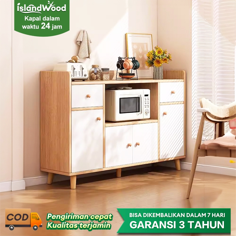 Lemari Dapur Rak Dapur Kayu Rak Oven Microwave Lemari Piring Rak Piring Tertutup Lemari Laci