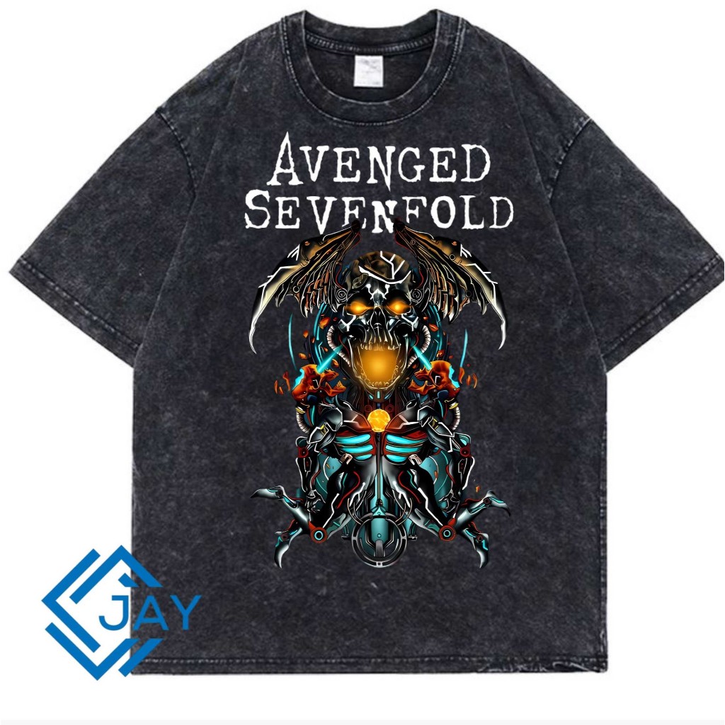 Kaos washed oversize " AVENGED SEVENFOLD " pria wanita / kaos washed polos  / kaos washing black pri