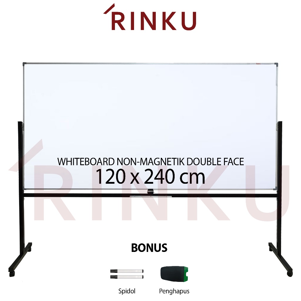 

Papan Tulis Whiteboard Standing Non Magnetik Double Face Rinku 120x240 cm