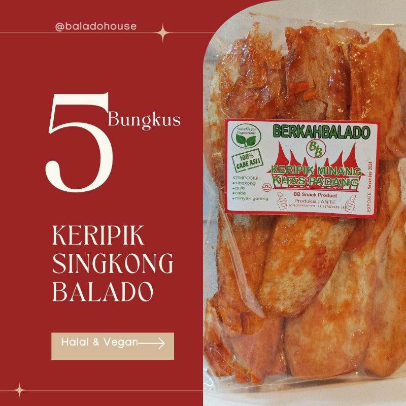 

Termurah 5 bungkus Keripik BALADO PEDAS MANIS ASLI PADANG
