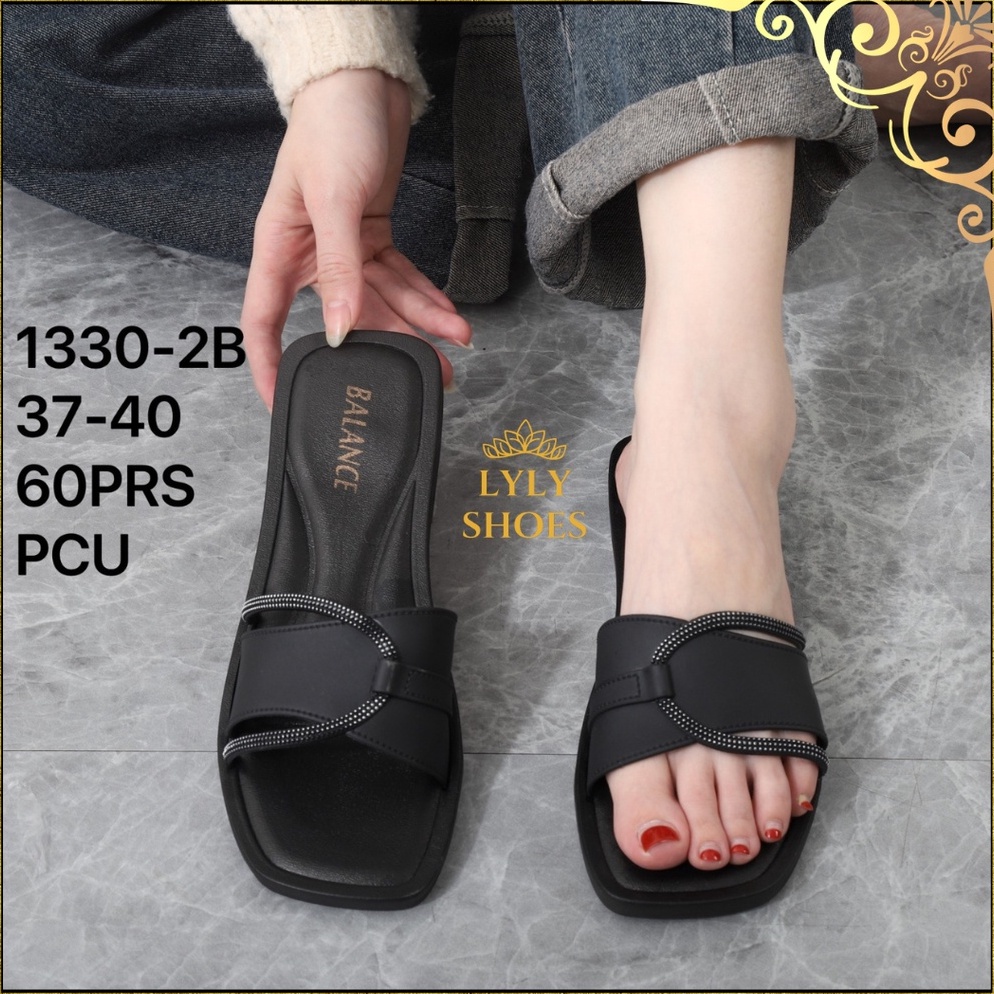 Bagus Dipakai Sandal Wanita Selop Karet Teplek Bahan PCU Motif Elegant Anti Slip Balance Ban 1 Sol T