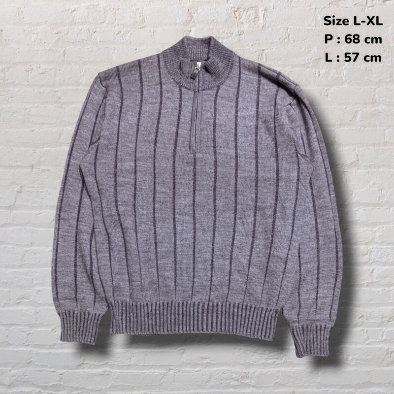 Sweater Knitwear Rajut Half Zip The Jeep Purple Stripe Original Second Preloved #RJ53