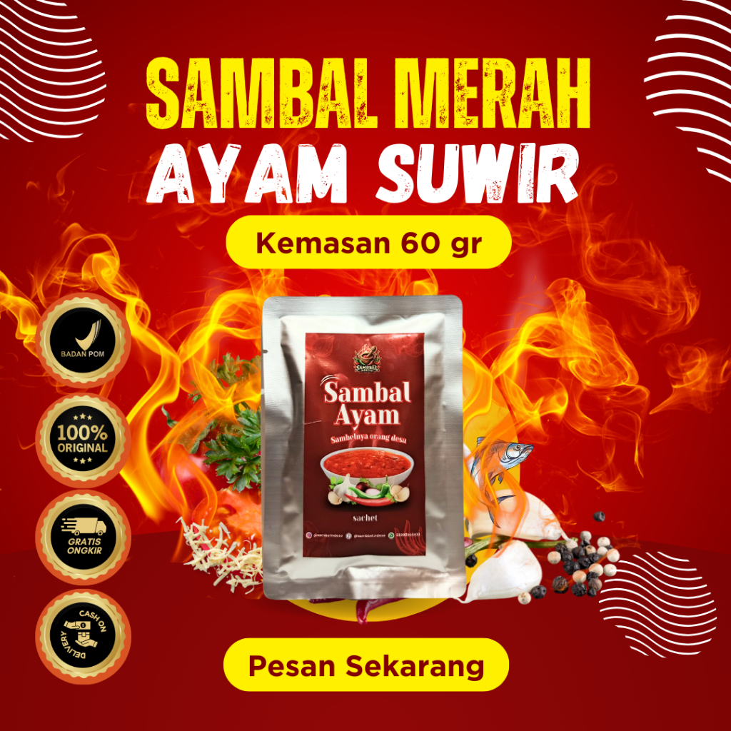 

Sambel Ndeso - Sambal Ayam Suwir Merah kemasan Sachet Asli bahan dari Ndeso