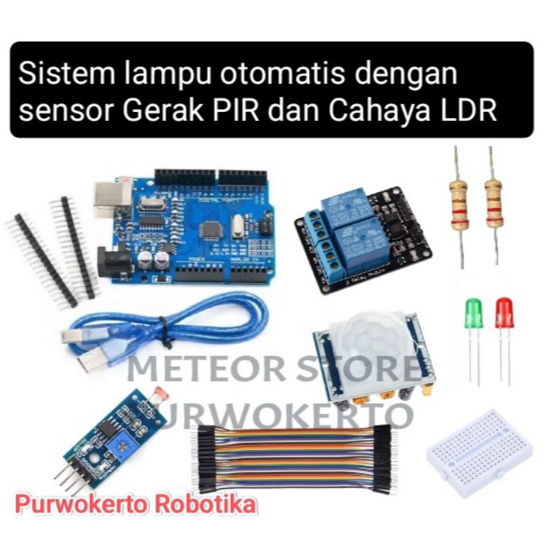 sistem lampu otomatis berbasis Arduino uno dengan sensor gerak pir dan sensor cahaya ldr