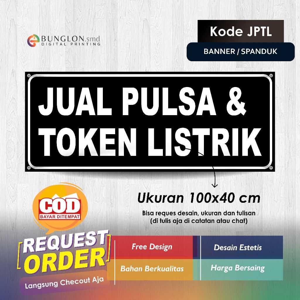 SPANDUK BANNER JUAL PULSA DAN TOKEN LISTRIK KODE JPTL HITAM