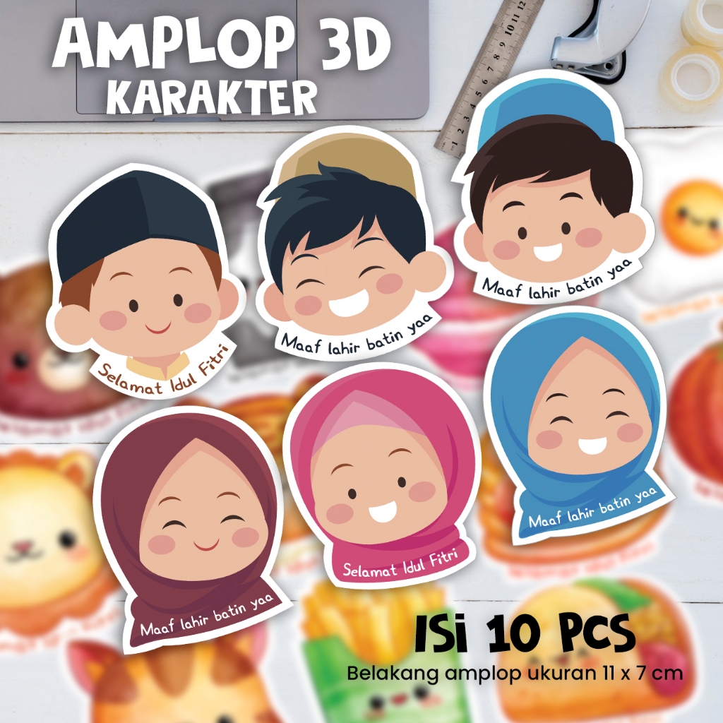 

Amplop Lebaran Lucu 3D JUMBO - Motif Kids/Food/Fauna (10 pcs)