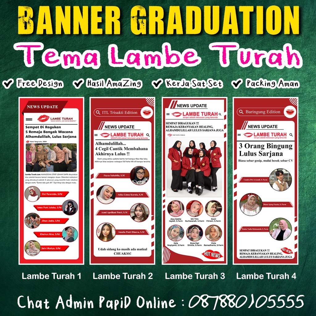 Banner Kelulusan Wisuda, Sempro, Lulus Sekolah, Sidang Wisuda Graduation Banner lengkap dengan Tiang