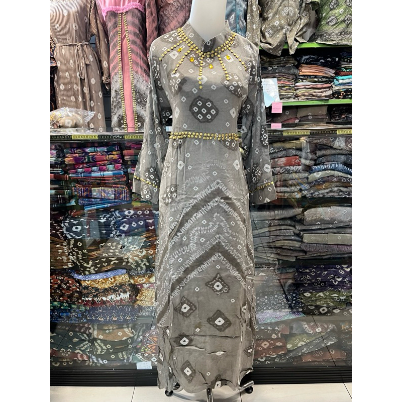 Gamis Klok Jumputan Palembang | Bahan Serat Jagung Pewarna Alam | Motif Titik 7