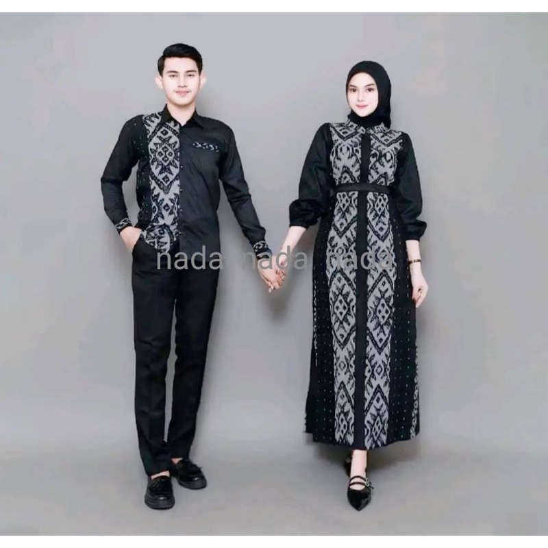 Baju Tenun Couple Belvia Hitam - Gamis Kondangan Pasangan Baju Lebaran