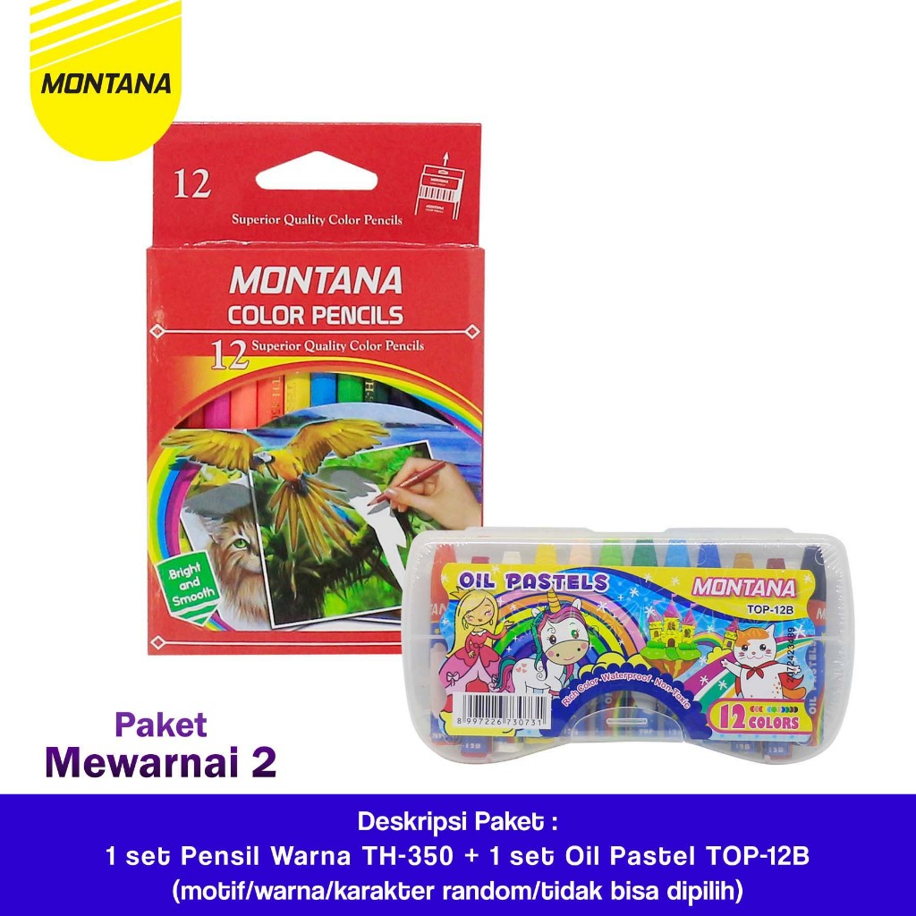 

MONTANA Paket Mewarnai 2.0 !!! Crayon TOP-12B + Pensil Warna TH-350