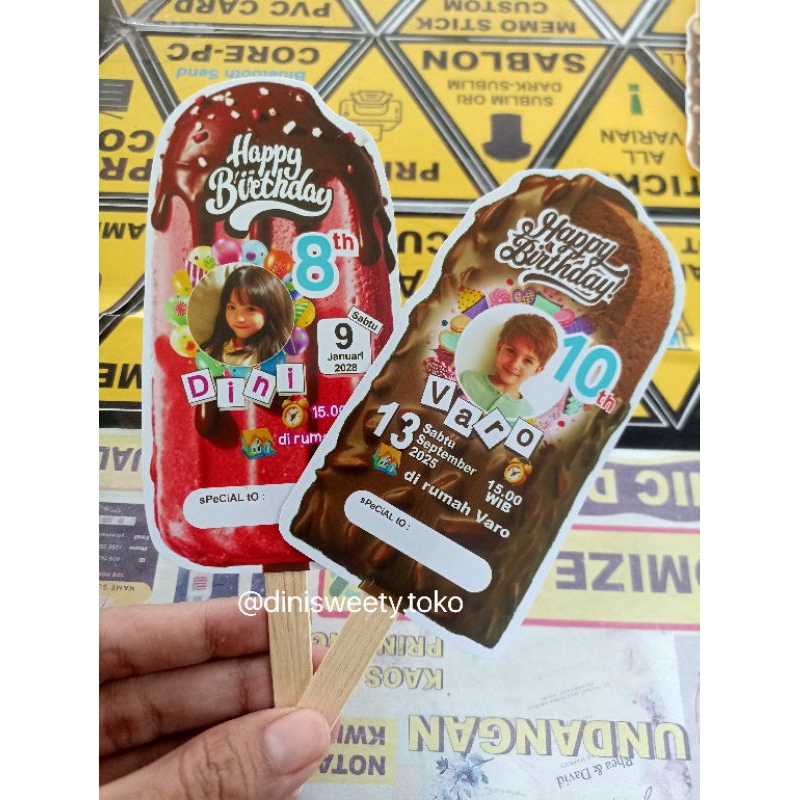 

50 PCS UNDANGAN ULANG TAHUN UNIK BENTUK ES KRIM CUSTOM FOTO