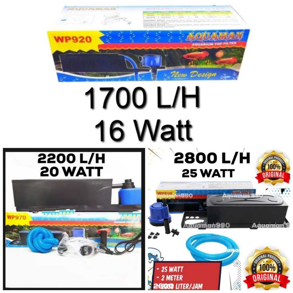 PAKET TOP FILTER AQUARIUM 1 SET AQUAMAN WP 920 970 990 Box Kotak Atas Power Head Mesin Pompa Celup A